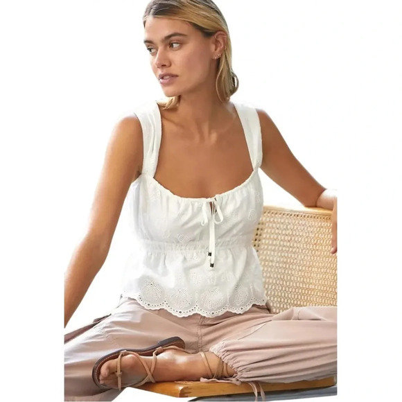 Anthropologie Maeve Seashell Shell Peplum Eyelet Tank Top White Size Small - Picture 2 of 7